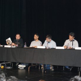 Fotografía de la mesa redonda "Narrativas del Hip Hop" que se llevó a cabo el 29 de mayo de 2015 como parte del encuentro internacional Danza Urbana Generación Hip Hop realizado en el Centro Nacional de las Artes.