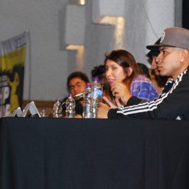 Fotografía de la mesa redonda “El Breaking en México: retos y perspectivas” que se llevó a cabo el 30 de mayo de 2015 como parte del encuentro internacional Danza Urbana Generación Hip Hop realizado en el Centro Nacional de las Artes.
