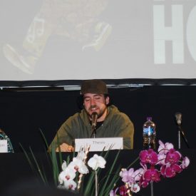 Fotografía de la conferencia magistral "Thesis. Una perspectiva del b-boy" que se llevó a cabo el 31 de mayo de 2015 como parte del encuentro internacional Danza Urbana Generación Hip Hop realizado en el Centro Nacional de las Artes.