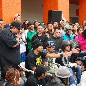Fotografía de la "Batalla B-girls" que se llevó a cabo el 31 de mayo de 2015 como parte del encuentro internacional Danza Urbana Generación Hip Hop realizado en el Centro Nacional de las Artes.