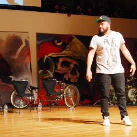Fotografía de la "Batalla Experimental (Grand Slam Jam)" que se llevó a cabo el 31 de mayo de 2015 como parte del encuentro internacional Danza Urbana Generación Hip Hop realizado en el Centro Nacional de las Artes.