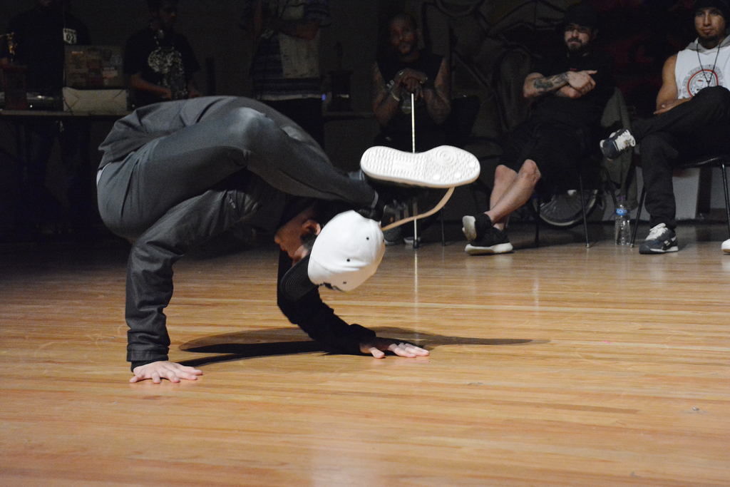 Fotografía de la "Batalla 7 to Smoke" (Grand Slam Jam)" que se llevó a cabo el 31 de mayo de 2015 como parte del encuentro internacional Danza Urbana Generación Hip Hop realizado en el Centro Nacional de las Artes.